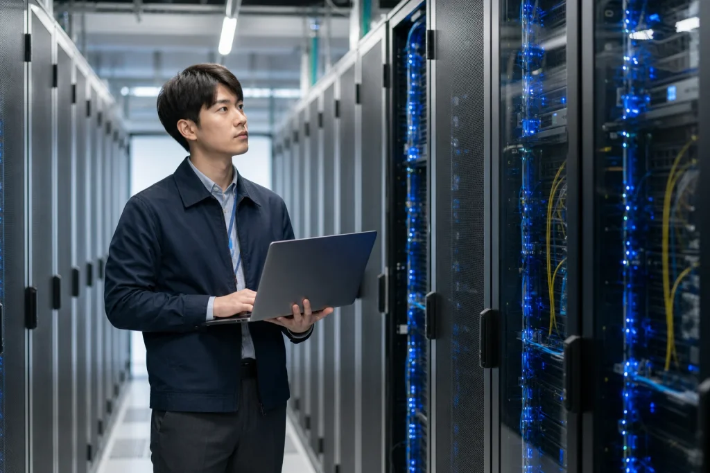 홈페이지 제작 방법을 살펴보는 업무 장면